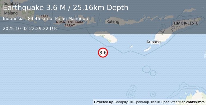 Earthquake Sumba Region, Indonesia (3.6 M) (2025-10-02 22:29:22 UTC)