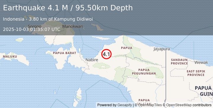 Earthquake West Papua Region, Indonesia (4.1 M) (2025-10-03 01:35:07 UTC)