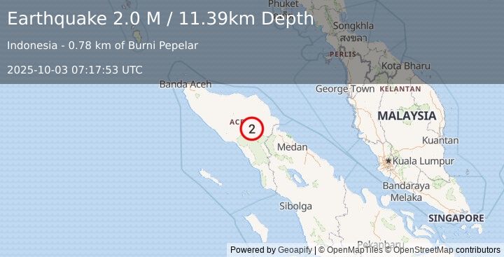 Earthquake Northern Sumatra, Indonesia (2.2 M) (2025-10-03 07:17:52 UTC)
