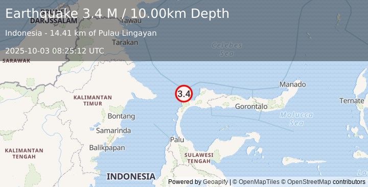 Earthquake Minahassa Peninsula, Sulawesi (3.4 M) (2025-10-03 08:25:12 UTC)
