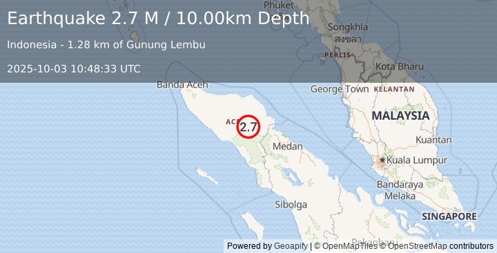 Earthquake Northern Sumatra, Indonesia (2.7 M) (2025-10-03 10:48:33 UTC)