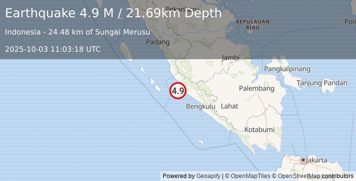 Earthquake Southern Sumatra, Indonesia (5.0 M) (2025-10-03 11:03:17 UTC)