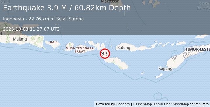 Earthquake Sumba Region, Indonesia (3.9 M) (2025-10-03 11:27:07 UTC)