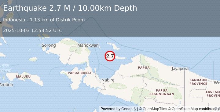 Earthquake West Papua Region, Indonesia (2.7 M) (2025-10-03 12:53:52 UTC)