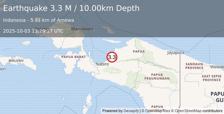Earthquake West Papua Region, Indonesia (3.3 M) (2025-10-03 13:29:17 UTC)
