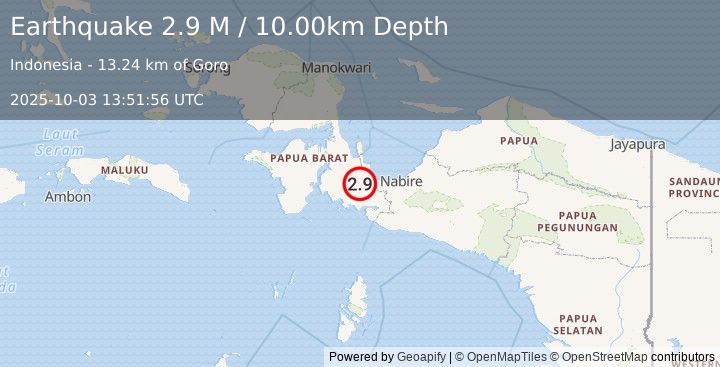 Earthquake West Papua Region, Indonesia (2.9 M) (2025-10-03 13:51:56 UTC)