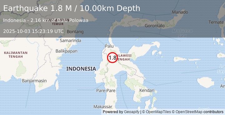 Earthquake Sulawesi, Indonesia (1.8 M) (2025-10-03 15:23:19 UTC)
