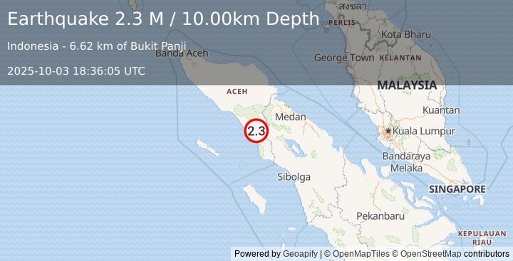 Earthquake Northern Sumatra, Indonesia (2.3 M) (2025-10-03 18:36:05 UTC)