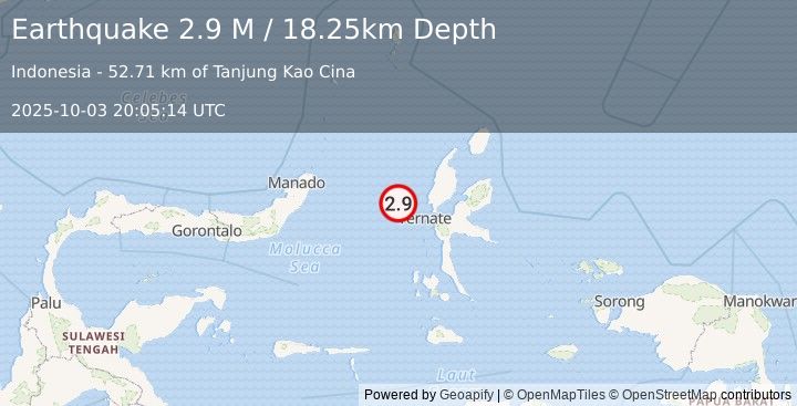 Earthquake Northern Molucca Sea (2.9 M) (2025-10-03 20:05:14 UTC)