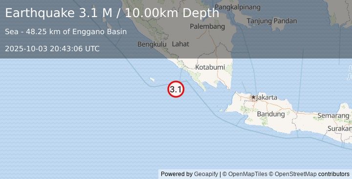 Earthquake Southern Sumatra, Indonesia (3.1 M) (2025-10-03 20:43:06 UTC)
