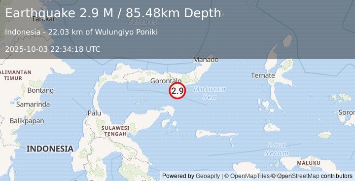 Earthquake Minahassa Peninsula, Sulawesi (2.9 M) (2025-10-03 22:34:16 UTC)