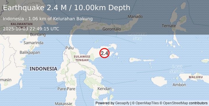 Earthquake Sulawesi, Indonesia (2.4 M) (2025-10-03 22:49:15 UTC)