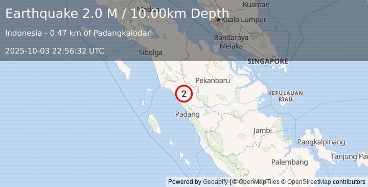 Earthquake Southern Sumatra, Indonesia (2.0 M) (2025-10-03 22:56:32 UTC)