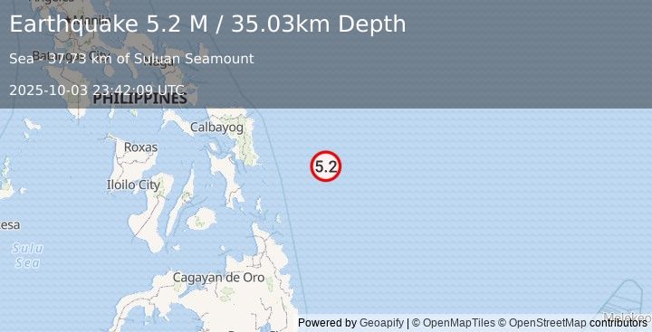 Earthquake Philippine Islands Region (5.2 M) (2025-10-03 23:42:09 UTC)