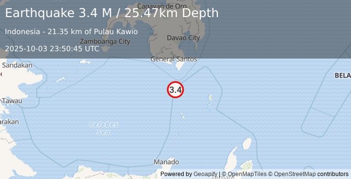 Earthquake Talaud Islands, Indonesia (3.4 M) (2025-10-03 23:50:45 UTC)