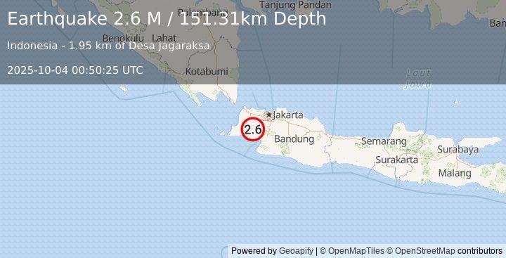 Earthquake Java, Indonesia (2.6 M) (2025-10-04 00:50:25 UTC)
