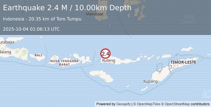 Earthquake Flores Region, Indonesia (2.4 M) (2025-10-04 01:06:13 UTC)