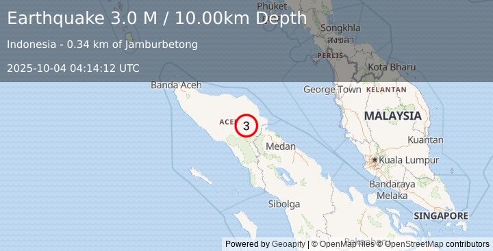 Earthquake Northern Sumatra, Indonesia (3.0 M) (2025-10-04 04:14:12 UTC)