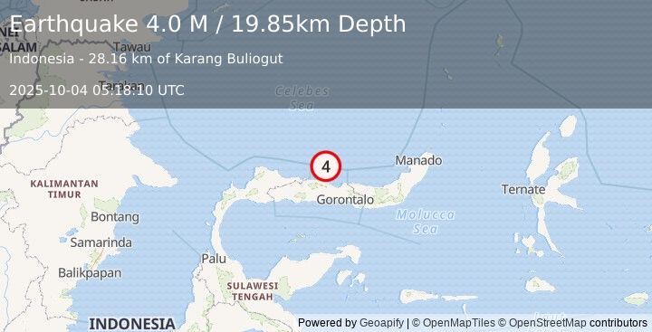 Earthquake Minahassa Peninsula, Sulawesi (4.0 M) (2025-10-04 05:18:11 UTC)