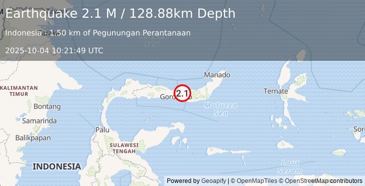 Earthquake Minahassa Peninsula, Sulawesi (2.1 M) (2025-10-04 10:21:49 UTC)