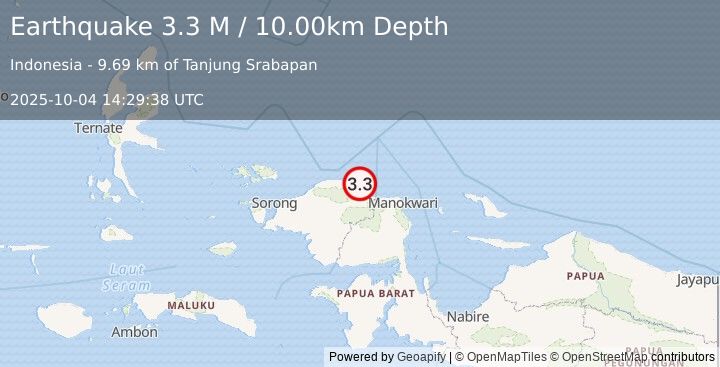Earthquake West Papua Region, Indonesia (3.3 M) (2025-10-04 14:29:39 UTC)