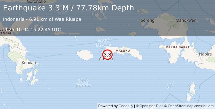 Earthquake Seram, Indonesia (3.3 M) (2025-10-04 15:22:46 UTC)