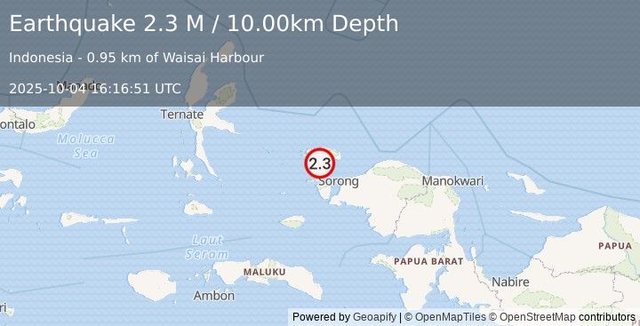 Earthquake West Papua Region, Indonesia (2.3 M) (2025-10-04 16:16:51 UTC)