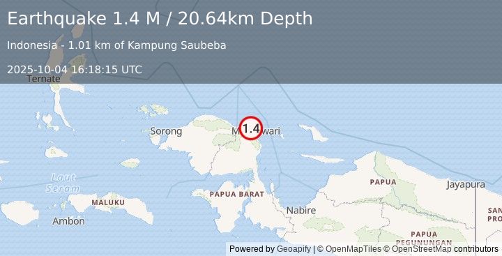 Earthquake West Papua Region, Indonesia (1.4 M) (2025-10-04 16:18:15 UTC)