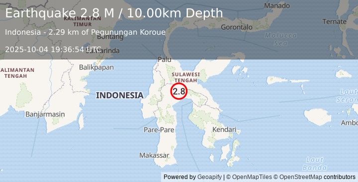 Earthquake Sulawesi, Indonesia (2.8 M) (2025-10-04 19:36:54 UTC)