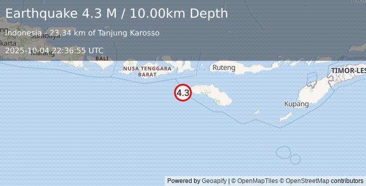 Earthquake Sumbawa Region, Indonesia (4.3 M) (2025-10-04 22:36:55 UTC)