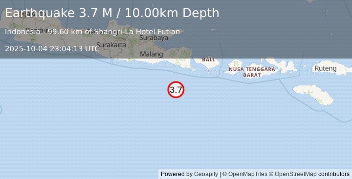 Earthquake South of Java, Indonesia (3.7 M) (2025-10-04 23:04:13 UTC)