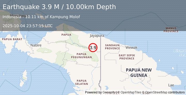 Earthquake West Papua, Indonesia (3.9 M) (2025-10-04 23:57:15 UTC)