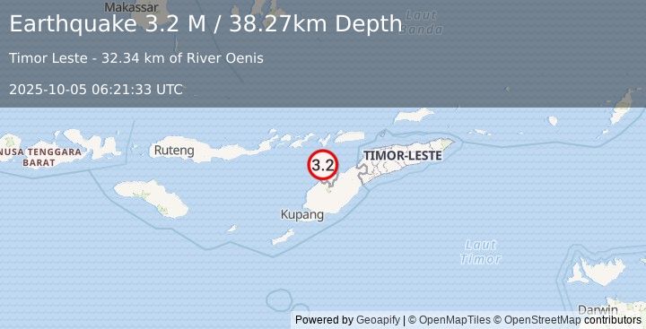 Earthquake Timor Region (3.2 M) (2025-10-05 06:21:33 UTC)