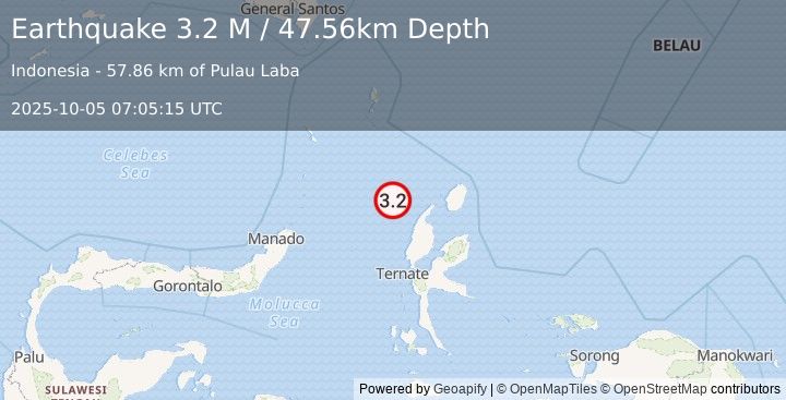 Earthquake Northern Molucca Sea (3.2 M) (2025-10-05 07:05:15 UTC)