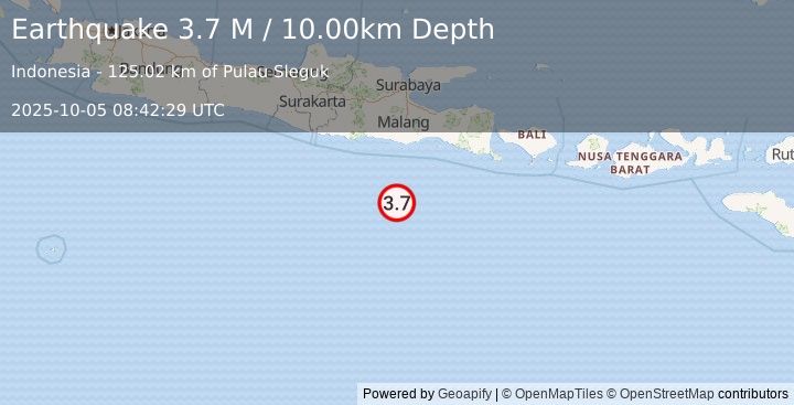 Earthquake South of Java, Indonesia (3.7 M) (2025-10-05 08:42:29 UTC)