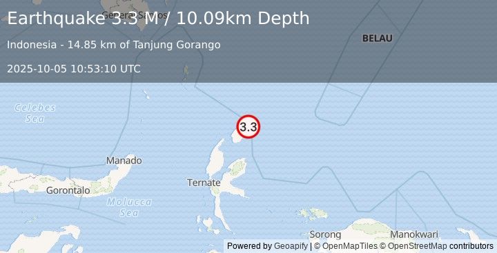Earthquake Halmahera, Indonesia (3.3 M) (2025-10-05 10:53:10 UTC)