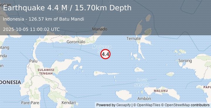 Earthquake Southern Molucca Sea (4.4 M) (2025-10-05 11:00:02 UTC)