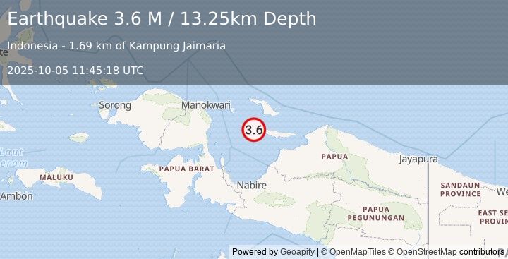 Earthquake West Papua Region, Indonesia (3.6 M) (2025-10-05 11:45:18 UTC)