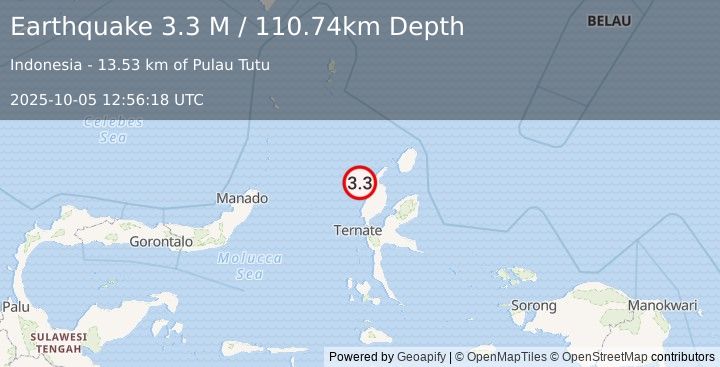 Earthquake Halmahera, Indonesia (3.3 M) (2025-10-05 12:56:18 UTC)
