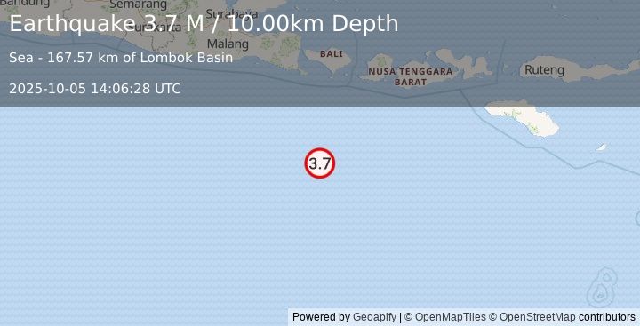 Earthquake South of Bali, Indonesia (3.7 M) (2025-10-05 14:06:28 UTC)