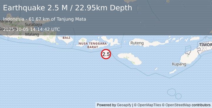 Earthquake Sumbawa Region, Indonesia (2.5 M) (2025-10-05 14:14:42 UTC)