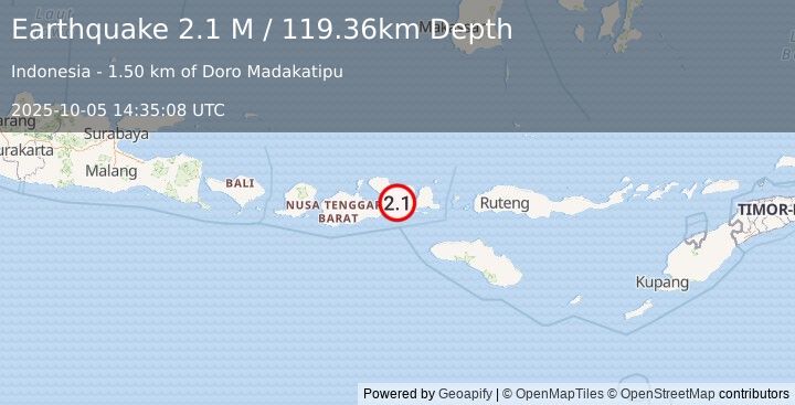Earthquake Sumbawa Region, Indonesia (2.1 M) (2025-10-05 14:35:08 UTC)