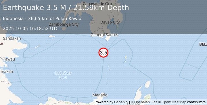 Earthquake Talaud Islands, Indonesia (3.5 M) (2025-10-05 16:18:52 UTC)