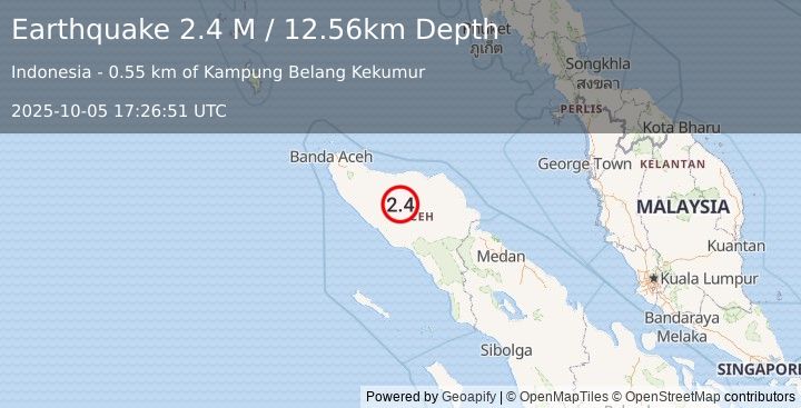 Earthquake Northern Sumatra, Indonesia (2.4 M) (2025-10-05 17:26:51 UTC)