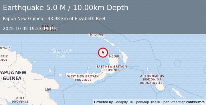 Earthquake New Ireland Region, Papua New Guinea (5.0 M) (2025-10-05 19:23:19 UTC)