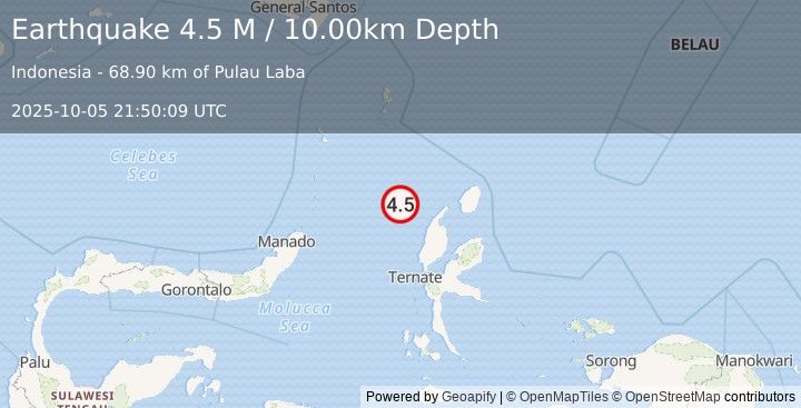 Earthquake Northern Molucca Sea (4.5 M) (2025-10-05 21:50:09 UTC)