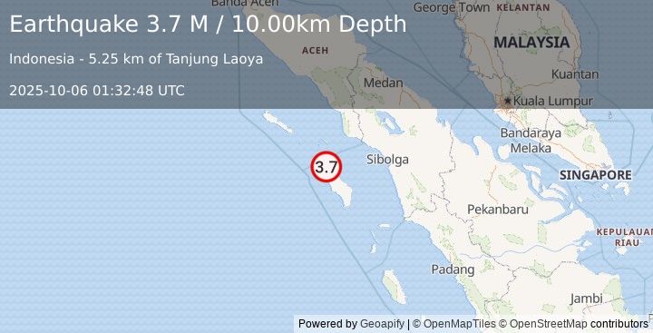 Earthquake Northern Sumatra, Indonesia (3.7 M) (2025-10-06 01:32:48 UTC)