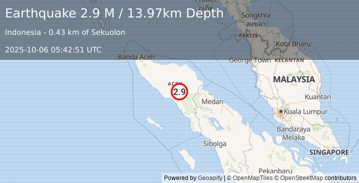 Earthquake Northern Sumatra, Indonesia (2.9 M) (2025-10-06 05:42:51 UTC)