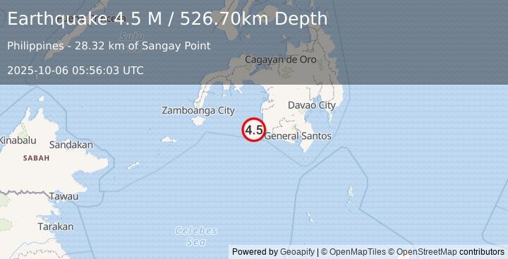 Earthquake Mindanao, Philippines (4.5 M) (2025-10-06 05:56:03 UTC)