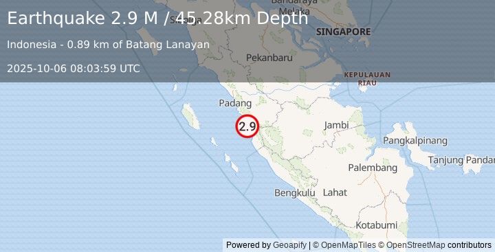 Earthquake Southern Sumatra, Indonesia (2.9 M) (2025-10-06 08:03:59 UTC)